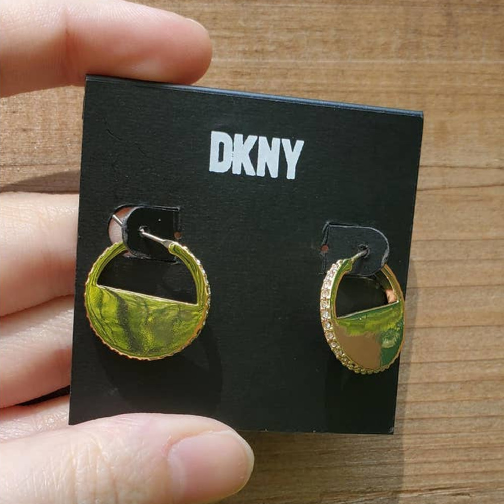 NEW! DKNY Gold-Tone Small Pave 0.8" Half-Disc Hoop Earrings